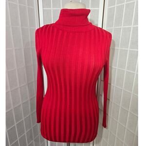 Ashley Stewart Women Red Ribbed Knit Turtleneck Sweater Shirt Plus Size: 10/12